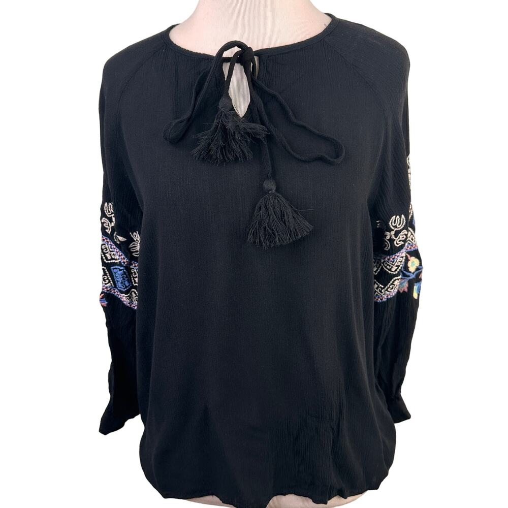 Francesca's Harper Heritage Peasant Embroidered Blouse Size XS